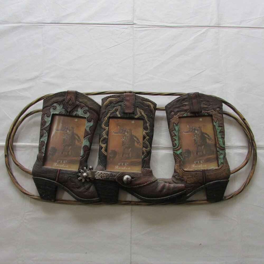 Western Cowboy Boot Picture Frame Wall Hanging 4x6" Photos